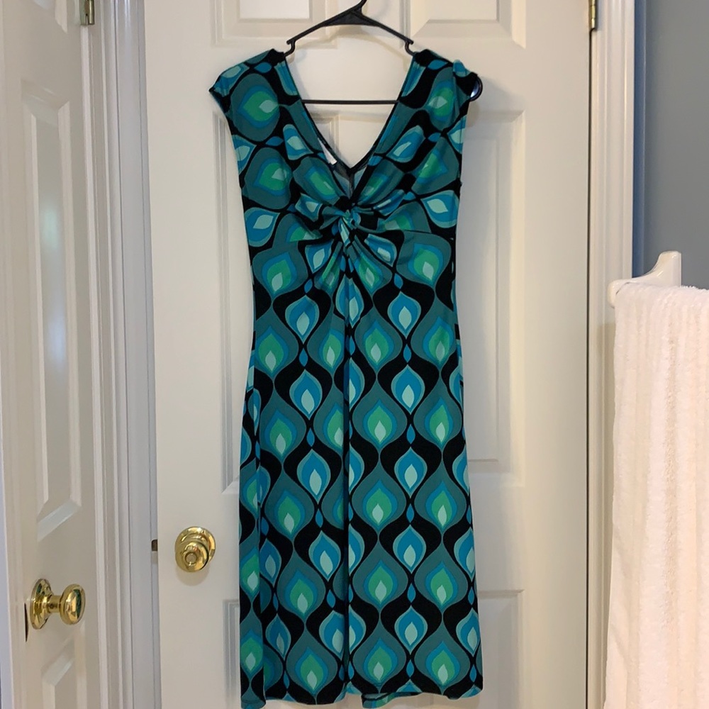 Peacock geometric London Times cap sleeve dress